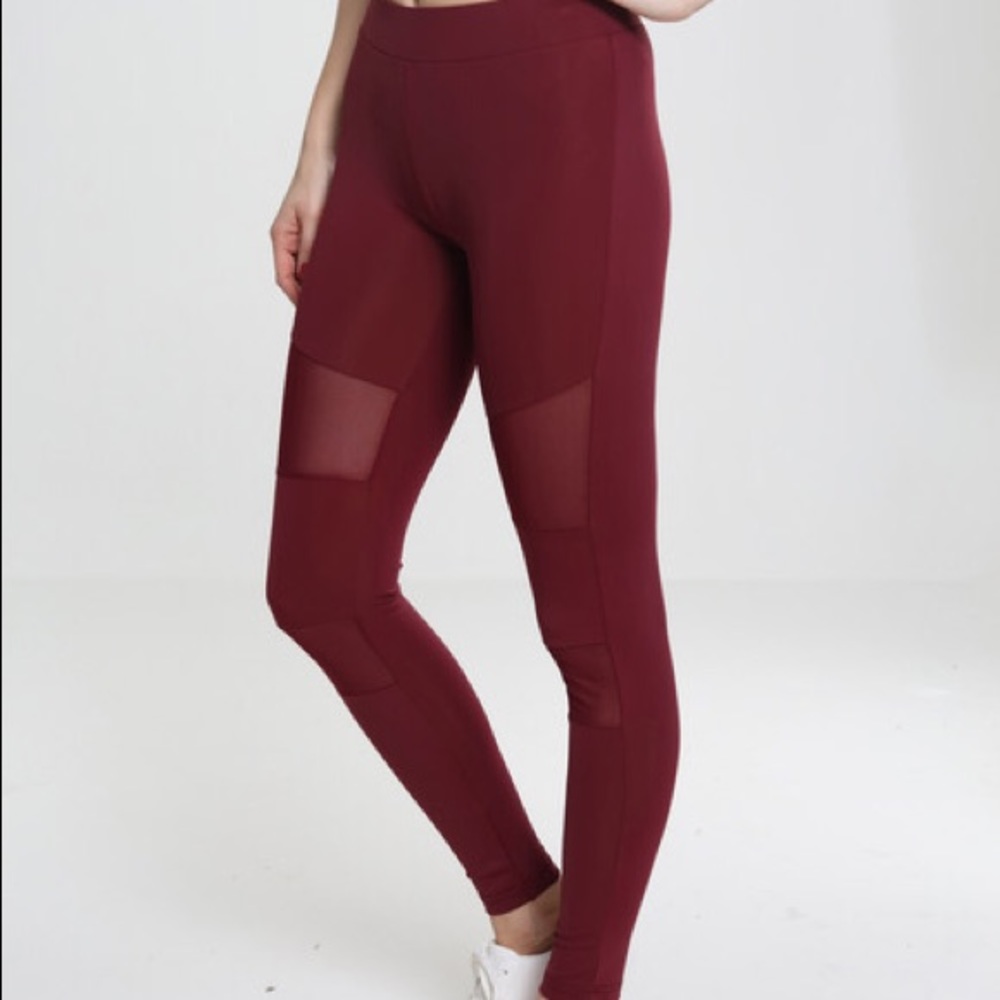maroon mesh active leggings